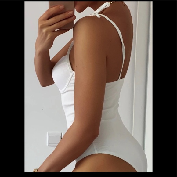 🆕 Tie Shoulder Ribbed One Piece Swimsuit - Picture 2 of 5